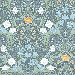 Galerie Wallcoverings Product Code: S24106 - Sommarang 2 Wallpaper Collection Galerie Wallcoverings Product Code S24106 - Sommarang 2 Wallpaper Collection - Blue Colours - A medallion pattern of crocus and camellia flowers Design