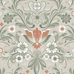 Galerie Wallcoverings Product Code: S24108 - Sommarang 2 Wallpaper Collection Galerie Wallcoverings Product Code S24108 - Sommarang 2 Wallpaper Collection - Beige, green Colours - Flowers with elegant swirls in perfect symmetry Design
