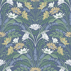 Galerie Wallcoverings Product Code: S24116 - Sommarang 2 Wallpaper Collection Galerie Wallcoverings Product Code S24116 - Sommarang 2 Wallpaper Collection - Blue, yellow Colours - Daisies and lavender embraced by foliage Design