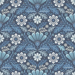 Galerie Wallcoverings Product Code: S24123 - Sommarang 2 Wallpaper Collection Galerie Wallcoverings Product Code S24123 - Sommarang 2 Wallpaper Collection - Blue Colours - An array of flowers and leaves Design