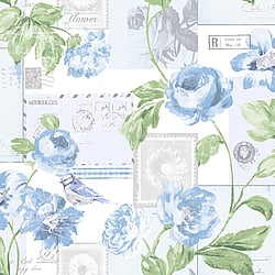 Galerie Wallcoverings Product Code: S45203 - Country Cottage Wallpaper Collection Galerie Wallcoverings Product Code S45203 - Country Cottage Wallpaper Collection - Blue Colours - Flowers Postcard Design