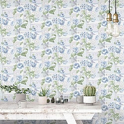 Galerie Wallcoverings Product Code: S45203 - Country Cottage Wallpaper Collection Galerie Wallcoverings Product Code S45203 - Country Cottage Wallpaper Collection - Blue Colours - Flowers Postcard Design