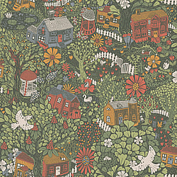 Galerie Wallcoverings Product Code: S63003 - Sommarang 2 Wallpaper Collection Galerie Wallcoverings Product Code S63003 - Sommarang 2 Wallpaper Collection - Dark green Colours - Fairytale woodland village Design