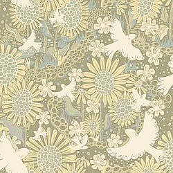 Galerie Wallcoverings Product Code: S63009 - Sommarang 2 Wallpaper Collection Galerie Wallcoverings Product Code S63009 - Sommarang 2 Wallpaper Collection - Green Colours - Songbirds flying over fields of sunflowers Design