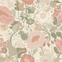 Galerie Wallcoverings Product Code: S63012 - Sommarang 2 Wallpaper Collection Galerie Wallcoverings Product Code S63012 - Sommarang 2 Wallpaper Collection - Green/pink Colours - Medley of flowers with summertime details including rabbits and birds Design