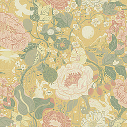 Galerie Wallcoverings Product Code: S63014 - Sommarang 2 Wallpaper Collection Galerie Wallcoverings Product Code S63014 - Sommarang 2 Wallpaper Collection - Yellow Colours - Medley of flowers with summertime details including rabbits and birds Design
