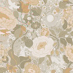 Galerie Wallcoverings Product Code: S63015 - Sommarang 2 Wallpaper Collection Galerie Wallcoverings Product Code S63015 - Sommarang 2 Wallpaper Collection - Grey, green Colours - Medley of flowers with summertime details including rabbits and birds Design