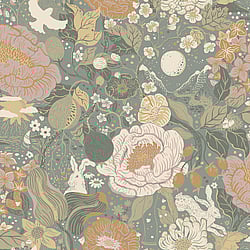 Galerie Wallcoverings Product Code: S63016 - Sommarang 2 Wallpaper Collection Galerie Wallcoverings Product Code S63016 - Sommarang 2 Wallpaper Collection - Dark grey Colours - Medley of flowers with summertime details including rabbits and birds Design