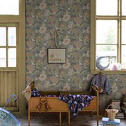 Galerie Wallcoverings Product Code: S63016 - Sommarang 2 Wallpaper Collection Galerie Wallcoverings Product Code S63016 - Sommarang 2 Wallpaper Collection - Dark grey Colours - Medley of flowers with summertime details including rabbits and birds Design