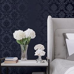 Galerie Wallcoverings Product Code: SB37912 - Simply Silks 4 Wallpaper Collection Galerie Wallcoverings Product Code SB37912 - Simply Silks 4 Wallpaper Collection - Navy Colours - Classic Damask Design