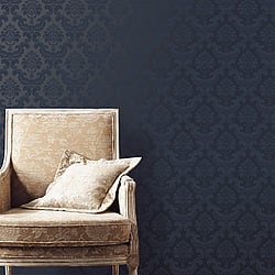 Galerie Wallcoverings Product Code: SK34734 - Simply Silks 3 Wallpaper Collection Galerie Wallcoverings Product Code SK34734 - Simply Silks 3 Wallpaper Collection - Navy Colours - Feathered Damask Design