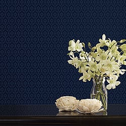Galerie Wallcoverings Product Code: SK34736 - Simply Silks 4 Wallpaper Collection Galerie Wallcoverings Product Code SK34736 - Simply Silks 4 Wallpaper Collection - Navy Colours - Small Damask Design