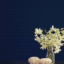 Galerie Wallcoverings Product Code: SK34736 - Simply Silks 3 Wallpaper Collection Galerie Wallcoverings Product Code SK34736 - Simply Silks 3 Wallpaper Collection - Navy Colours - Small Damask Design