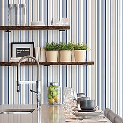 Galerie Wallcoverings Product Code: SY33963 - Simply Stripes 3 Wallpaper Collection Galerie Wallcoverings Product Code SY33963 - Simply Stripes 3 Wallpaper Collection - Navy Blue Beige Colours - Step Stripe Design