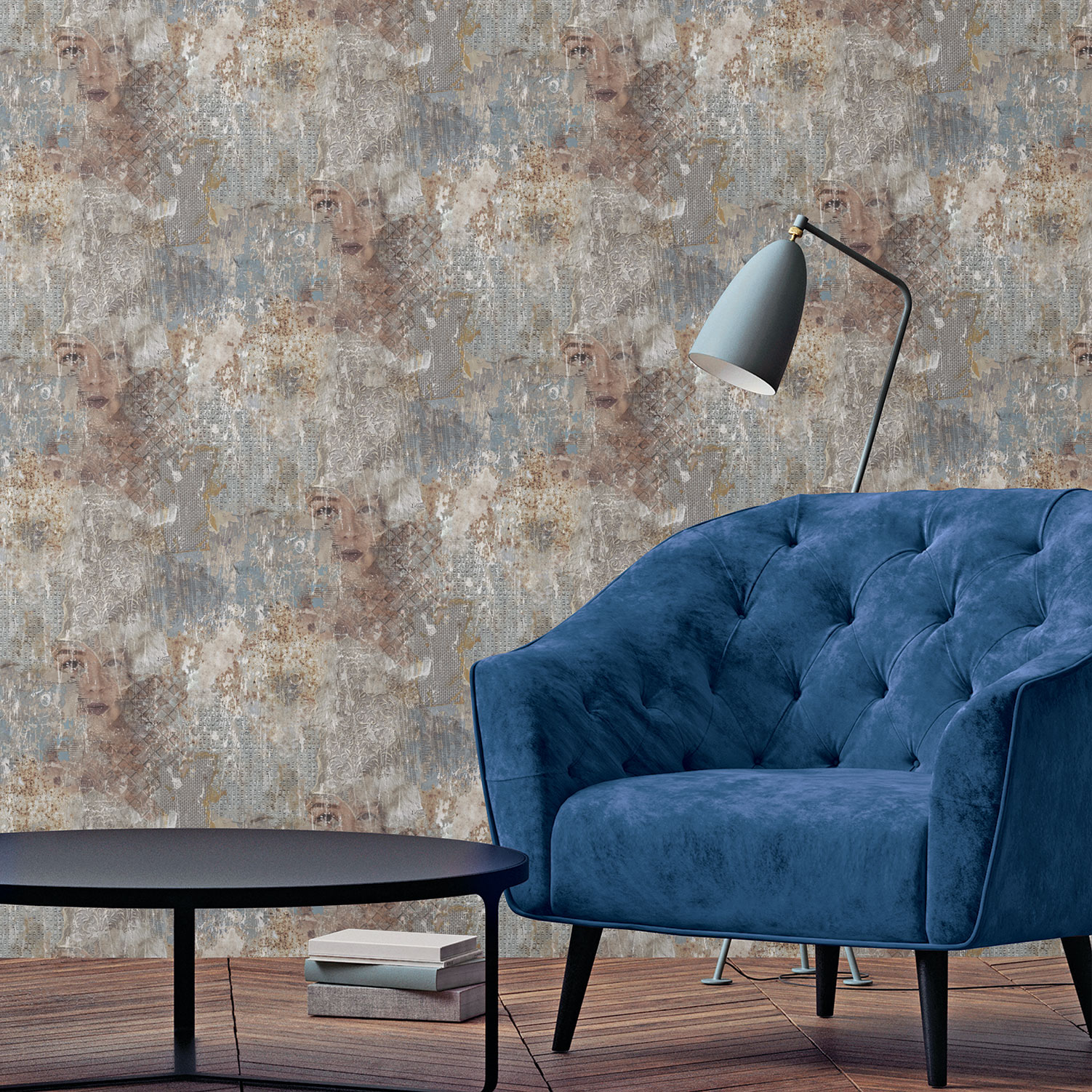Galerie Wallcoverings Product Code G45381 - Grunge Wallpaper Collection - Blue Brown Grey Colours -  