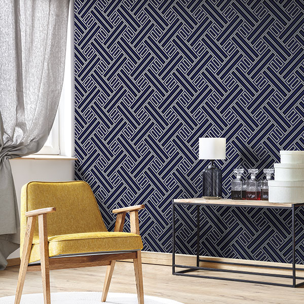 Galerie Wallcoverings Product Code GX37602 - Geometrix Wallpaper Collection - Navy Black Silver Colours -  